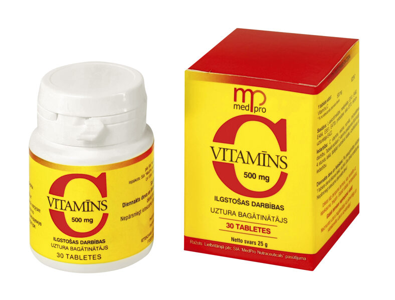 Vitamīns C 500mg, 30 tabletes